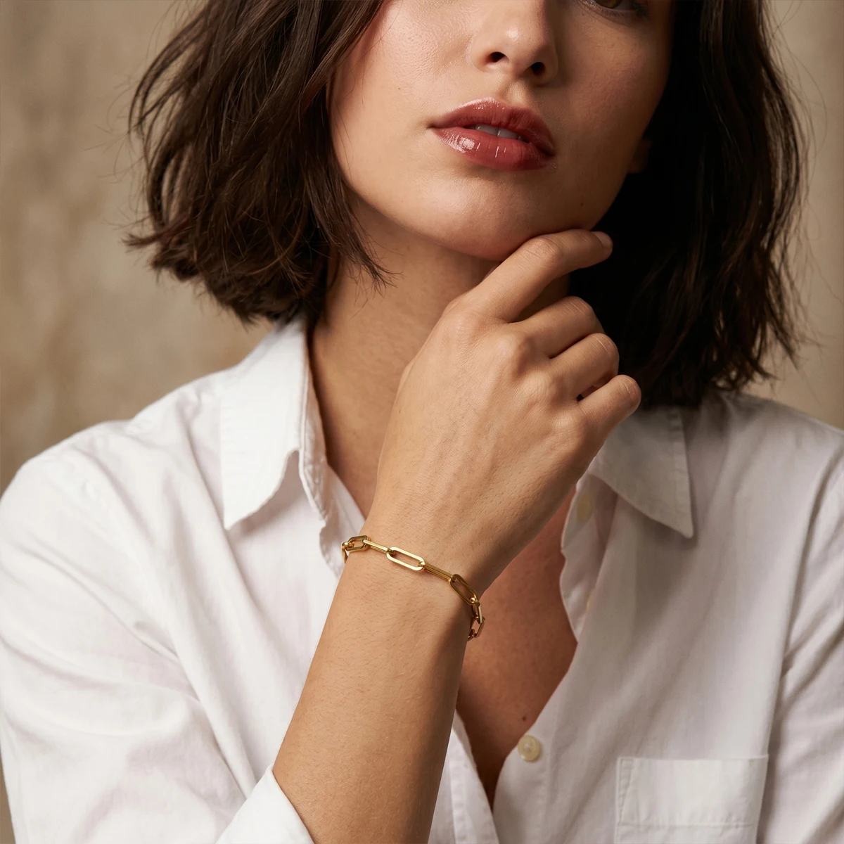 Minimalistisches Büroklammer-Kettenarmband für Damen Edelstahl 14K Vergoldet Großgliedriges Kettenarmband Modeschmuck Geschenk