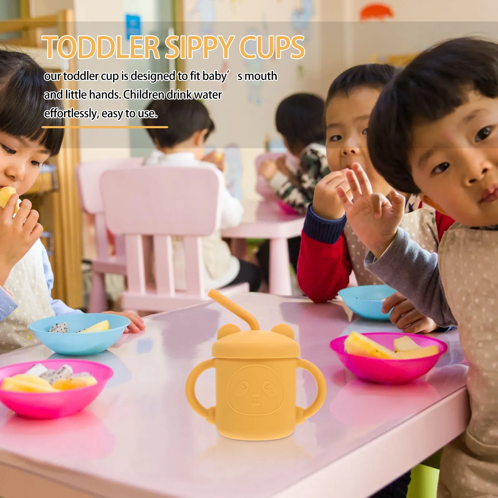 Infant Training Cup with Bear Silicone Sippy Bottle for Toddlers Non Spill Kids Drinking Bottle