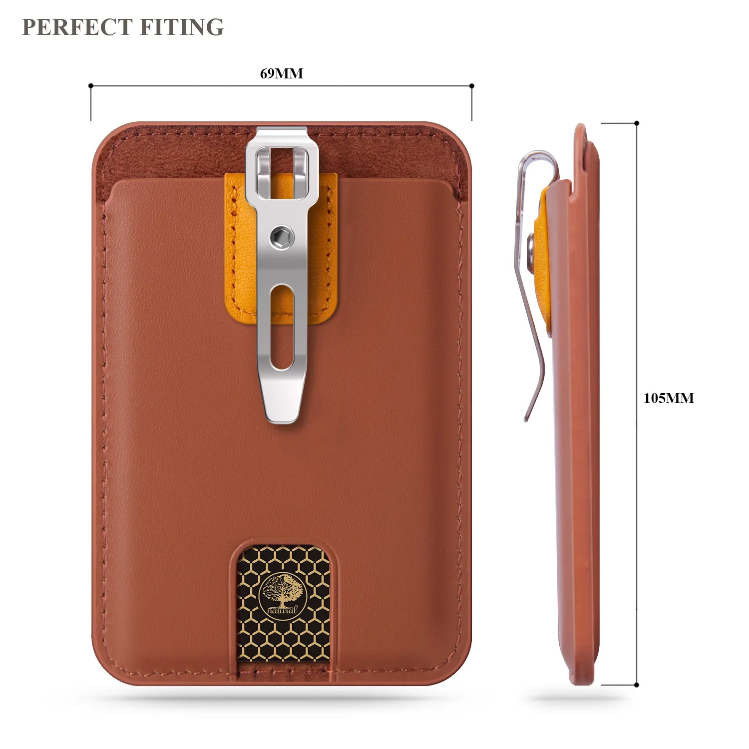 Genuine Leather ID Badge Holder with Metal Belt Clip Vertical Work Card Case Transparent Window Name Tag Cover for Office School