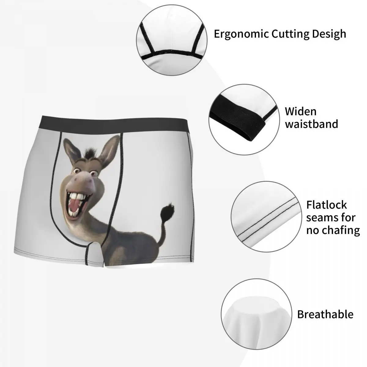 Men Donkey From Shrec Movie Underwear Humor Boxer Briefs Shorts Panties Male Soft Underpants Polyester Print