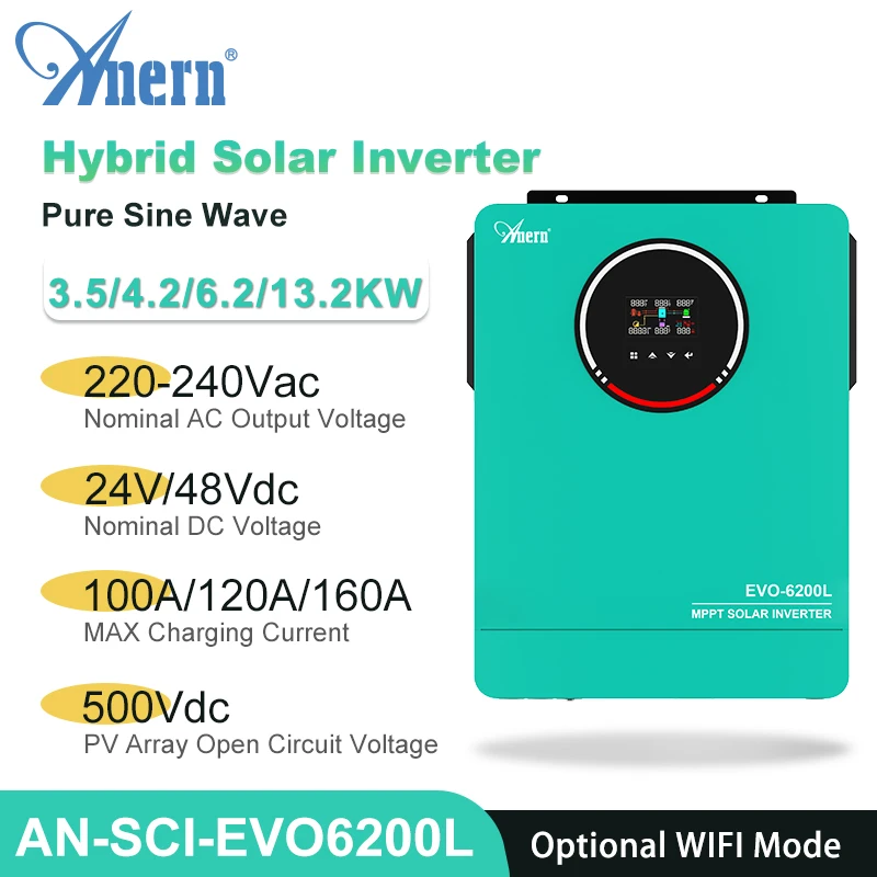 3.5KW 6.2KW 4.2KW 13.2KW Hybrid Solar Inverter MPPT 100A 120A 160A Off-Grid 24V 48V 230VAC PV 500Vdc
