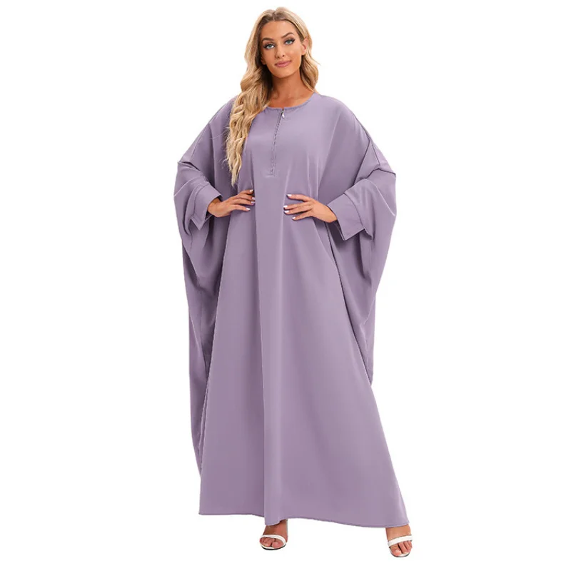 High Quality European and American New Dress Zipper Batwing Sleeve Stitching Clothes for Worship Service Long Dress 21425