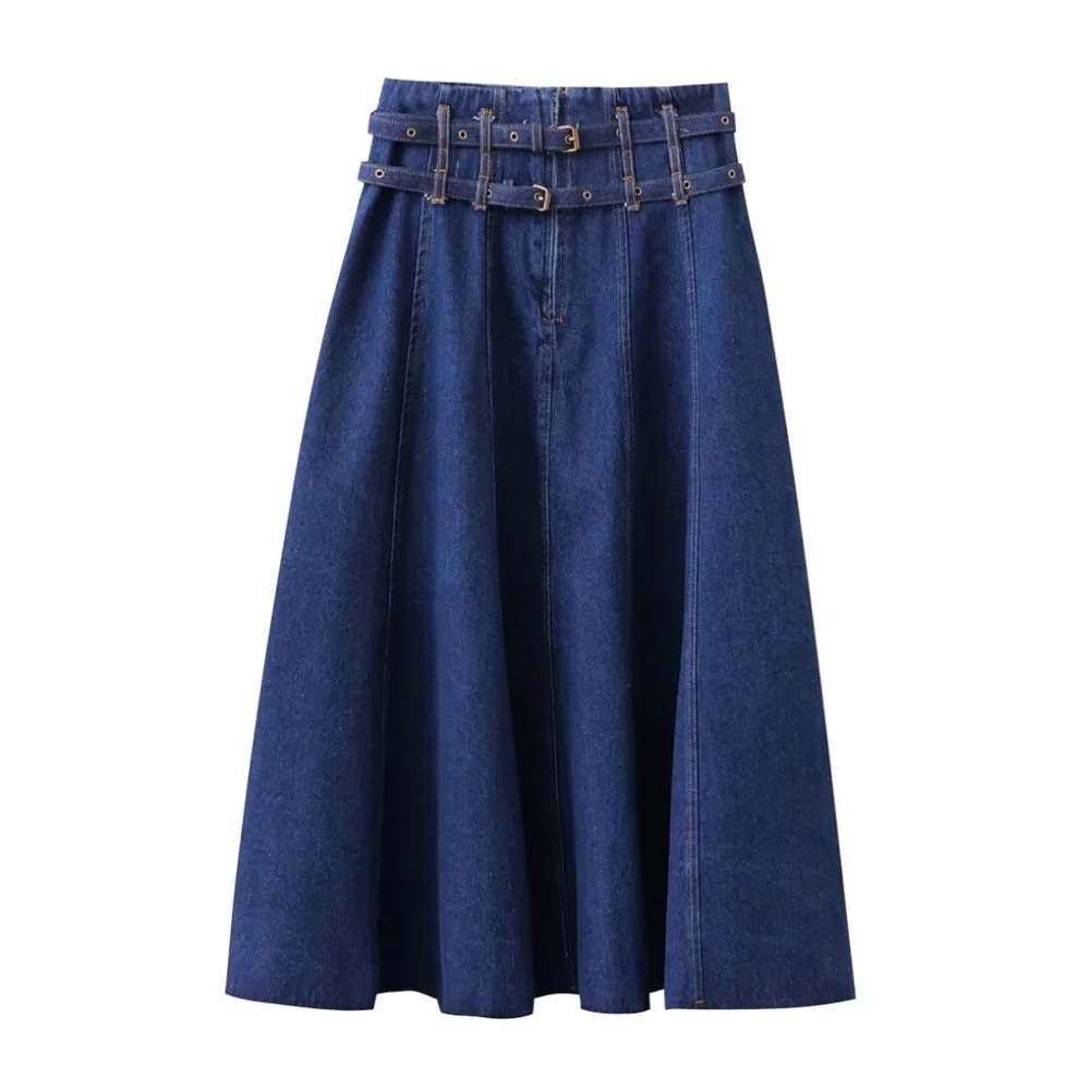 

LIBIELIY LIBIELIY 2025ZAR * Spring/Summer New Women's Casual Versatile: How Many A-line High Waist Double Belt Denim Skirts To W