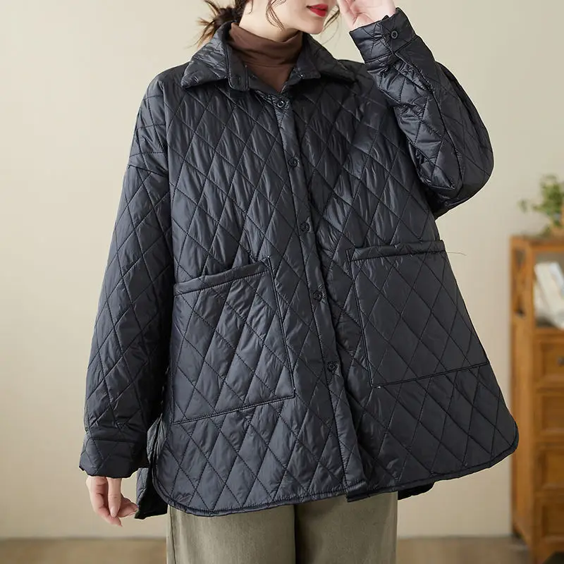 

2025 Winter New Women's Down Cotton Jacket Commuting Retro Oversized Cotton Jacket