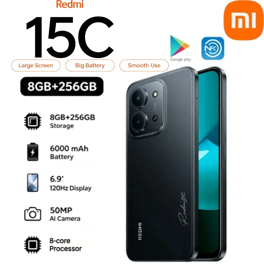 Xiaomi Redmi 15C 5G Smartphone - 2026 New Global Edition 8GB RAM 256GB Storage 6.81-inch Display Dual SIM Dual 4G VoLTE