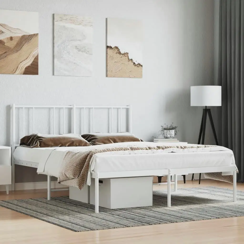 for White Metal Bed Frame with Headboard, 150x200cm - No Mattress Included