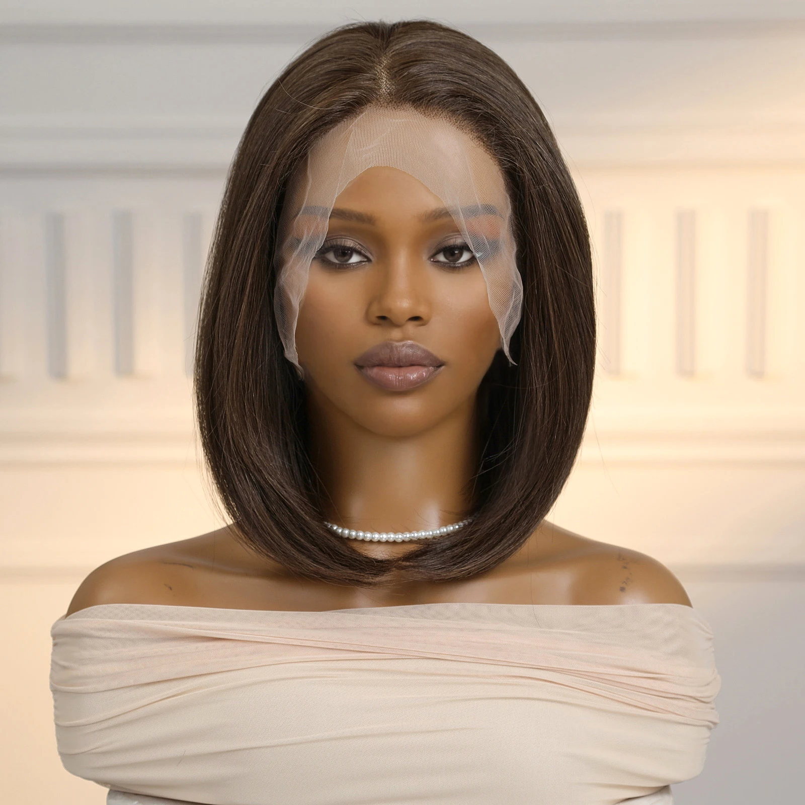 13x6 Lace Wigs Medium Brown Synthetic Wig Short BOB WIgs for Women Daily Party Heat Resistant Fiber Wigs with Dark Root