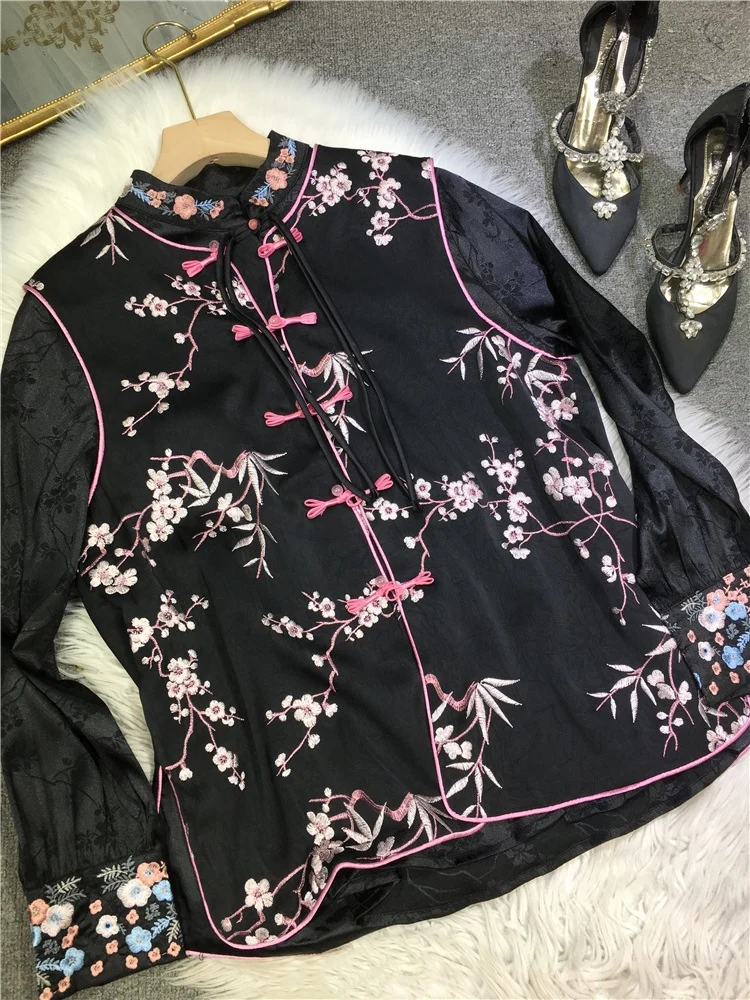 

Chinese Styles Embroidery Women Waistcoat Plum Blossom Satin Sleeveless Jacket All-match O-neck Spring Autumn Vests Coats