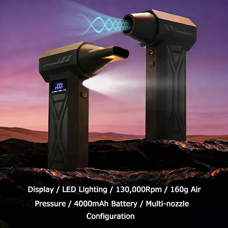 

Беспроводной пылесос-воздуходувка 130000 об/мин с 4 режимами регулировки, бесщеточный турбовентилятор с LED-подсветкой и индикатором заряда батареи