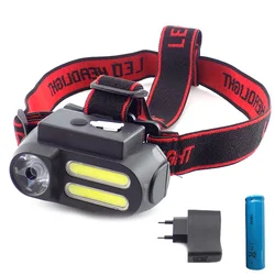 Linterna frontal potente para pesca y acampada, linterna frontal recargable con USB, 3 Led COB, 18650
