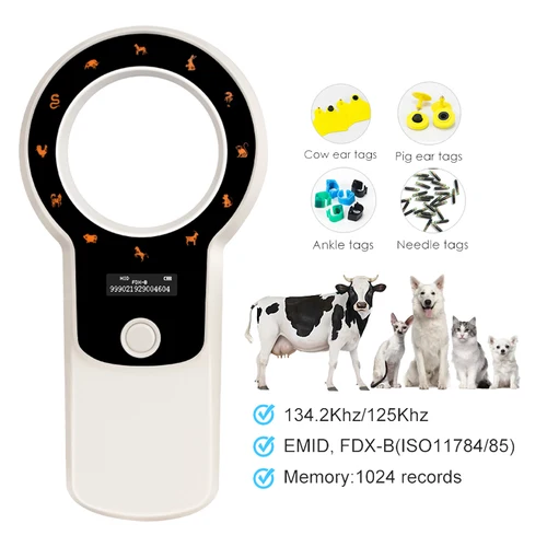 Microchip recargable de 134,2 KHz/125 KHz para mascotas, microchip para cachorros, etiqueta para oreja de cerdo y vaca, escáner FDX-B EMID para gestión de animales