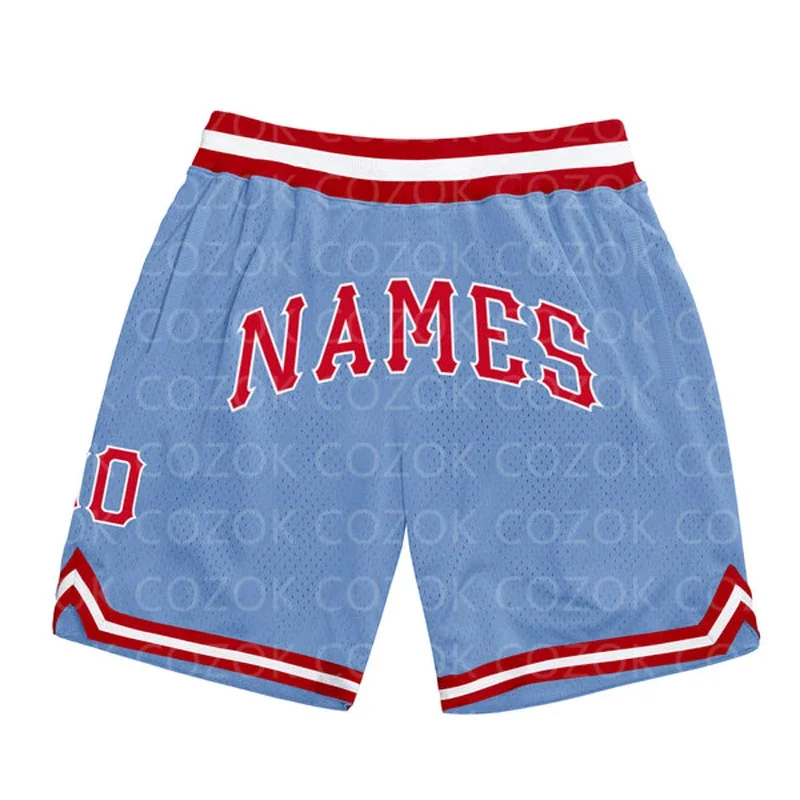 Custom light blue red Authentic Basketball Shorts 3D Printed Men Shorts Your Name Mumber Quick Drying Beach Shorts