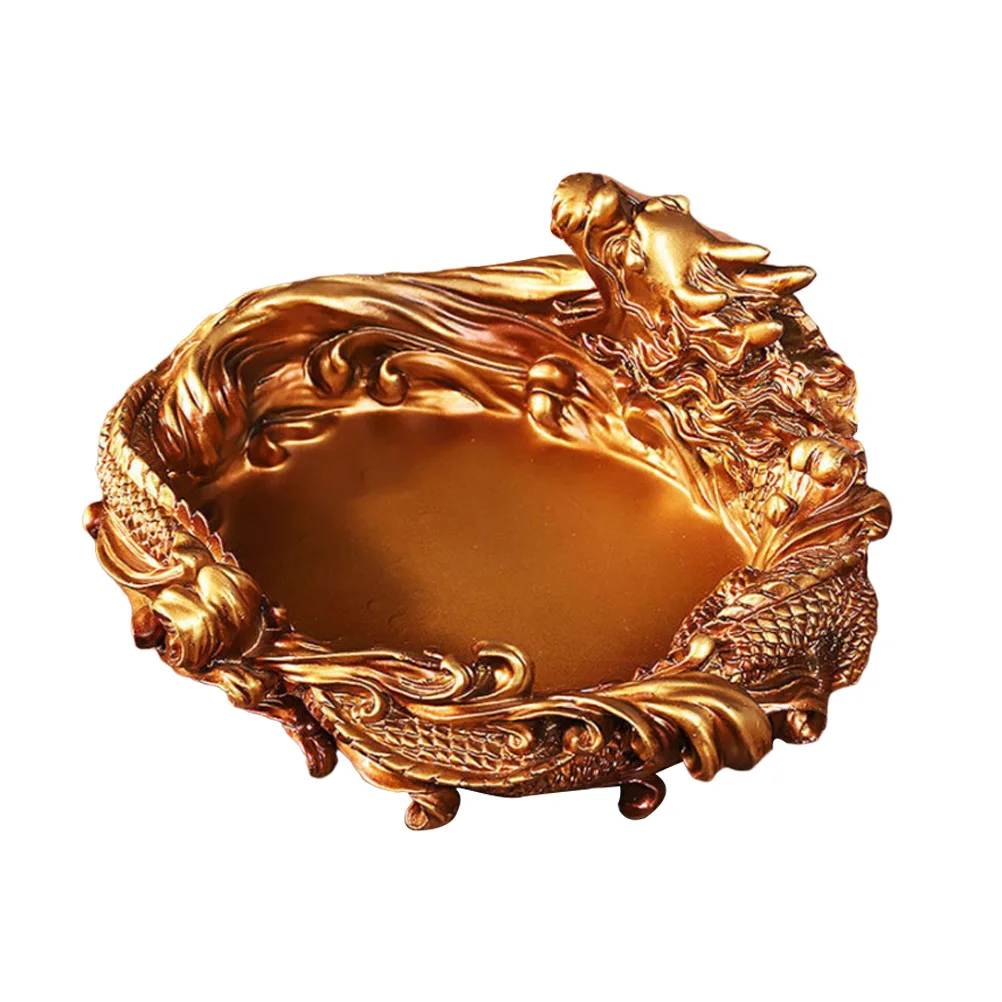 

1pc Dragon Shape Ashtray Resin Craft Golden Desktop Holder For Home Office Bar Use Ash Storage Container Decorative Table