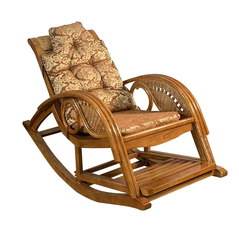 

Natural rattan chair Balcony Solid wood rocking chair for the elderly, reclining chair for adults to take a rattan
