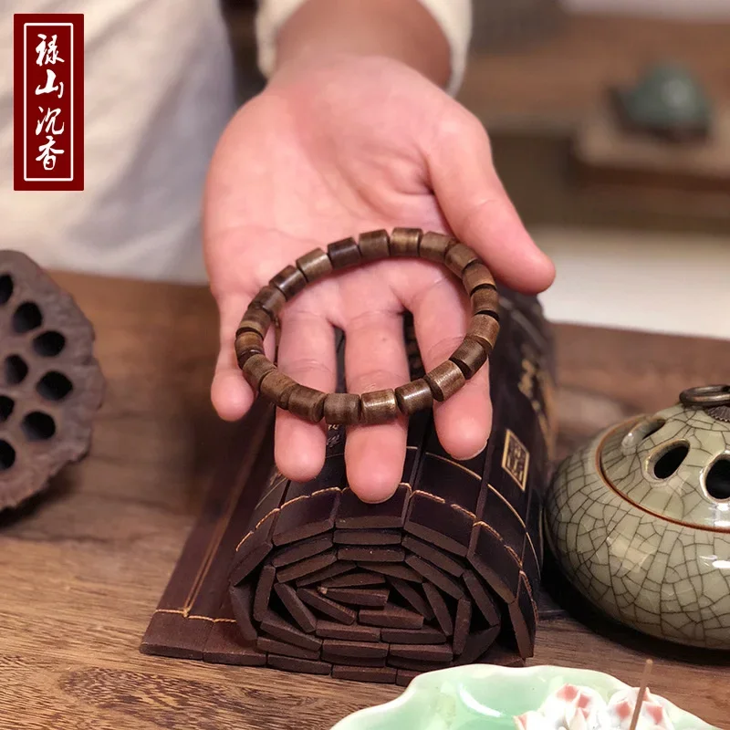 

High-grade Agarwood Buddha 8*9mm Beads Bracelets for Men Women Buddhism Handmade Jewelry Stretch Barrels Beaded Wooden Bangle