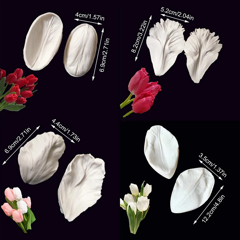 2Pcs Tulip Petal Silicone Mold Cake Decorating Tools Veiner Mold Gumpaste Mold Sugarcraft  Resin Clay Moulds