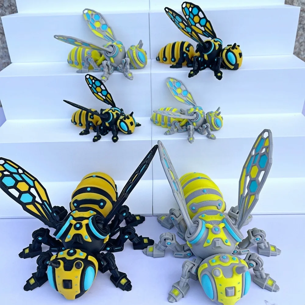 3D Printed Mechanical Bee Toy Joints Can Move Sizes 8/10cm Jointed Full Movable Birthday Gift Realistic Animals Decorative