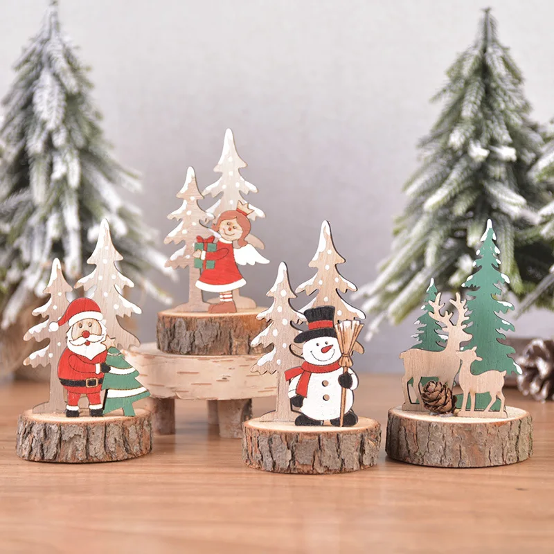 Santa Snowman Xmas Tree Pattern Wooden Table Ornament Christmas Decorations for Home Wood Pendants for New Year Navidad 2024