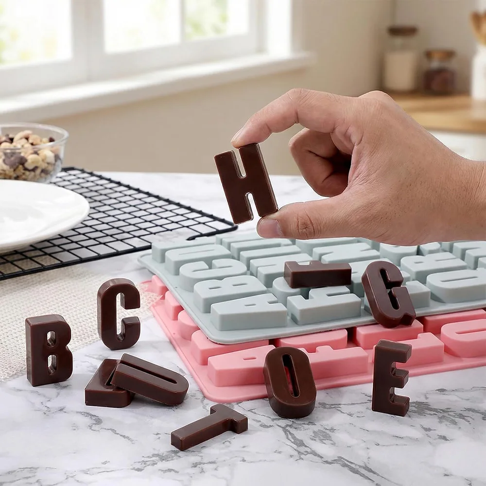 26 Cavities Alphabet crayon letter molds silicone alphabet chocolate molds easy to release for Making cakes, Ice Cube Chocolate