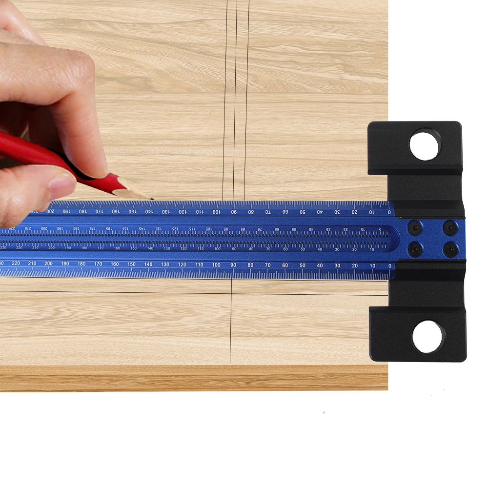 Woodworking T-Square 50CM Aluminum Alloy Hole Scrbing Guides Ruler Positioning Scribe Tool Precision Carpenter Layout Measuring