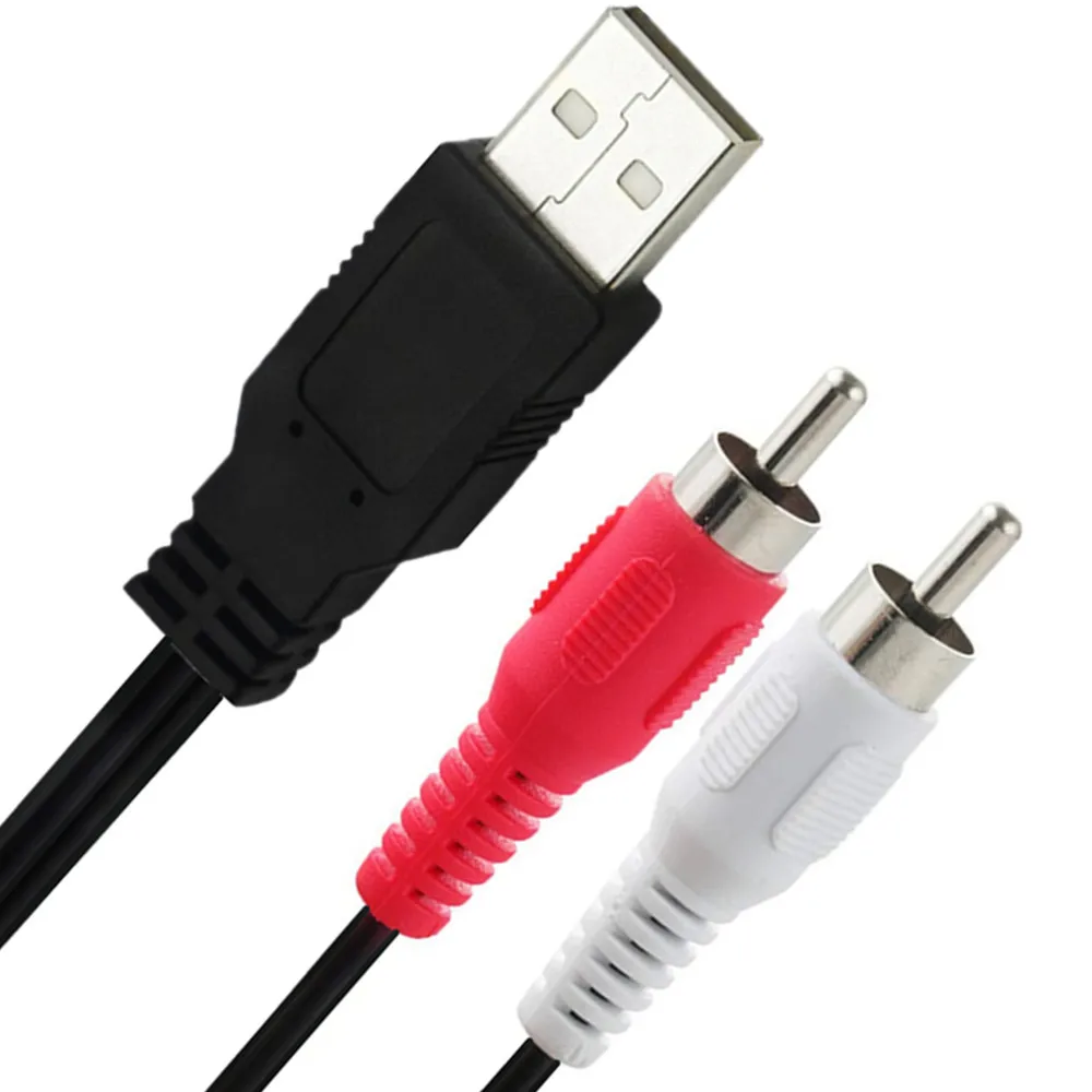 1.5m USB A Male to 2 RCA Phono AV Cable Lead PC TV Aux Audio Video adapter