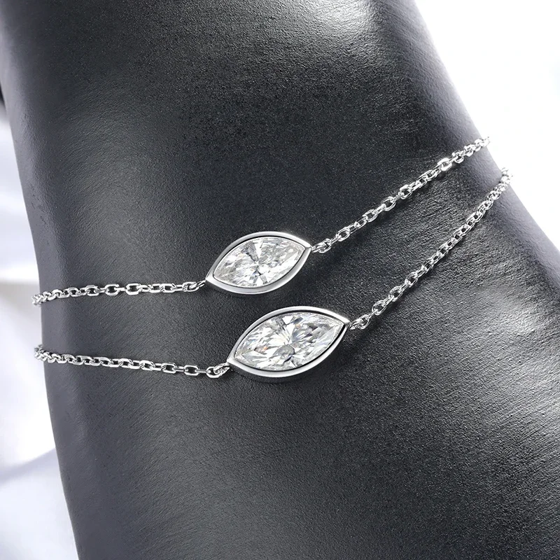 QIBAOKU 1CT 2CT Marquise Moissanite Bracelets for Women 15-20cm Chain Adjustable Lab Diamond Jewelry S925 Sterling Silver 2026