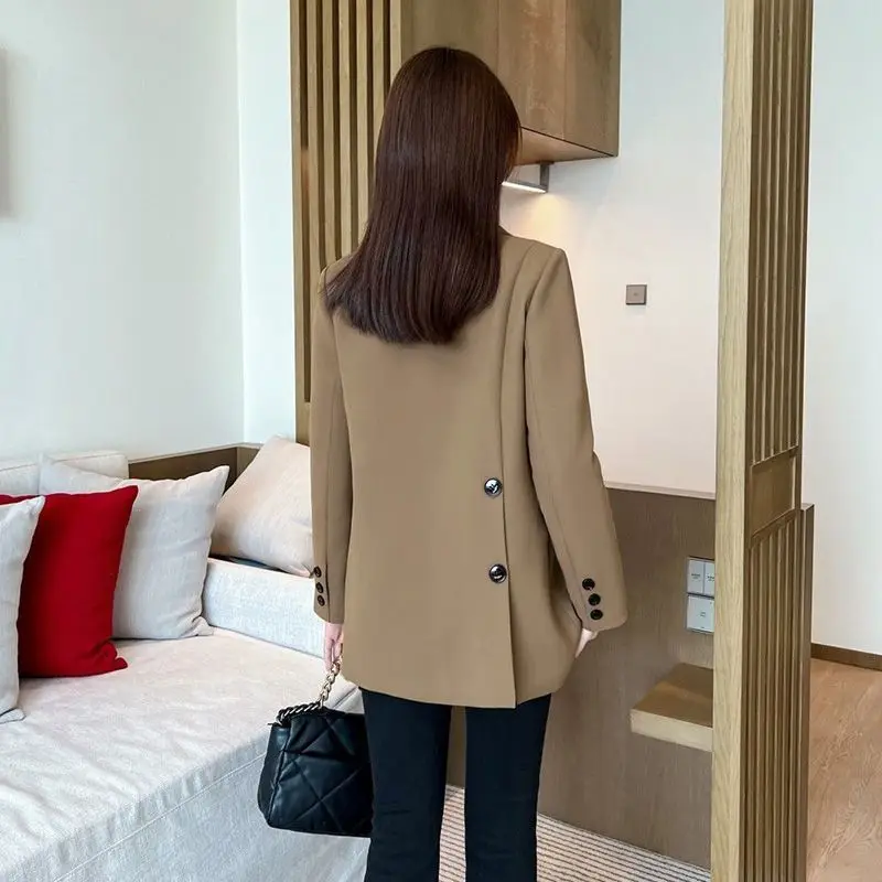 

Korean Popular Clothes Old Money Style Woman Black Blazer Lady Coat Version Top Work Fall Striped Pocket Decoration Double
