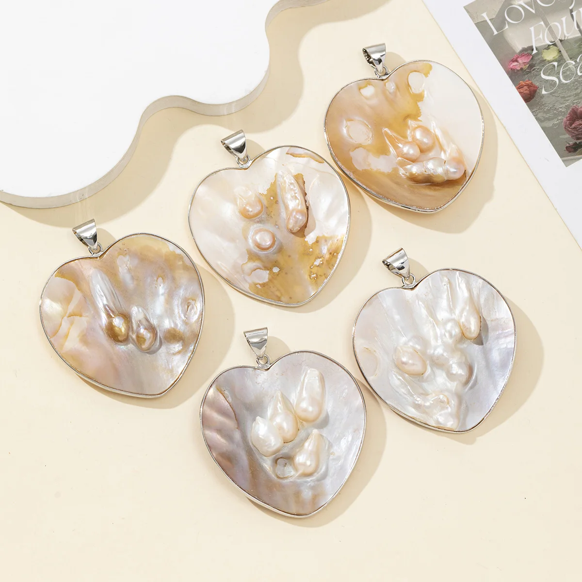 1pc 50x52mm Heart-Shaped Shell Pendant Natural Shell Semi-Finished Charms for Jewelry Making DIY Necklace Earrings Accessories