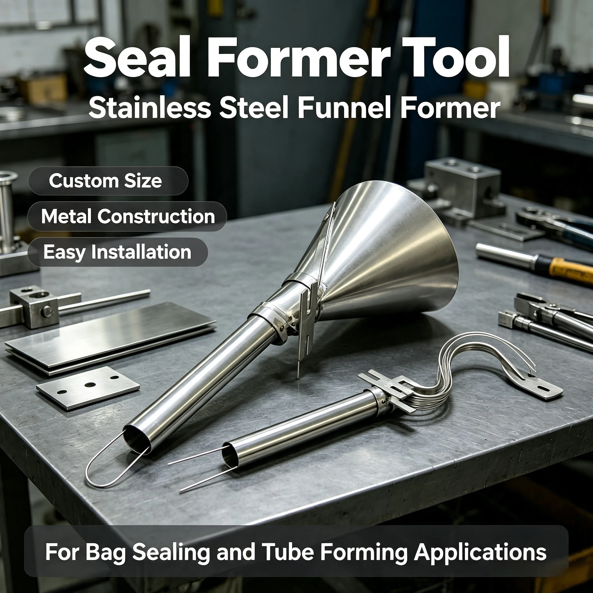 Vertical Packaging Machine Parts Shaper Bag Maker Receiving Hopper Stainless Steel Cutting Hopper