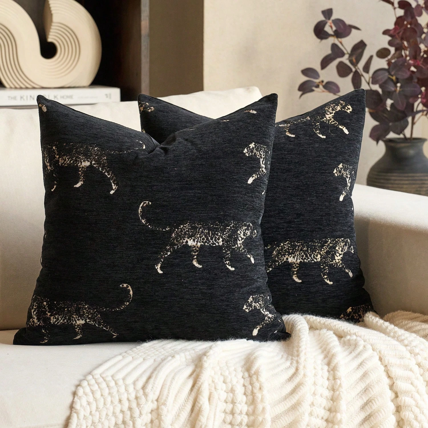 2pcs Vintage Leopard Print Pillow Cover Polyester 2D Double-Sided Print Sofa Cushion Case Gift for Living Room Sofa Bedroom Deco