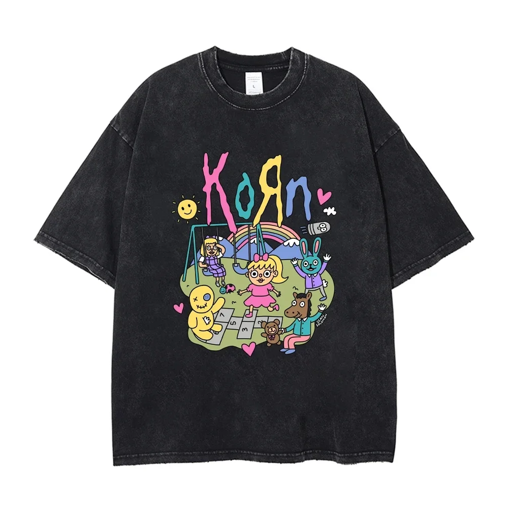 

KORN Vintage T-shirts Rock Band World Tour T-shirt Korn Washed Retro Tshirt 100% Cotton O-neck Tshirts Summer Streetwear Shirts