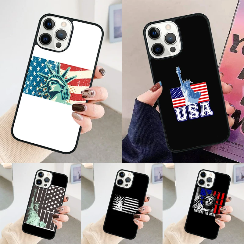 America USA Flag Statue of Liberty phone case Cover For iPhone 14 15 16 Pro Max SE For apple 11 12 13 Pro Max Mini 7 8 Plus