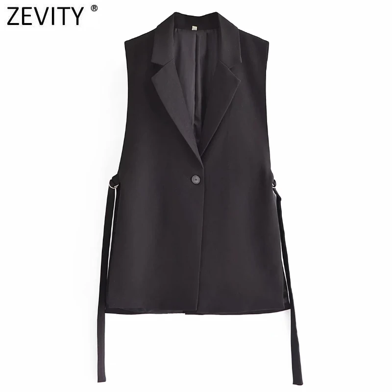 Zevity Women Fashion Black White Color Side Split Vest Jacket Office Ladies Casual Suit WaistCoat Chic Outwear Brand Tops CT733