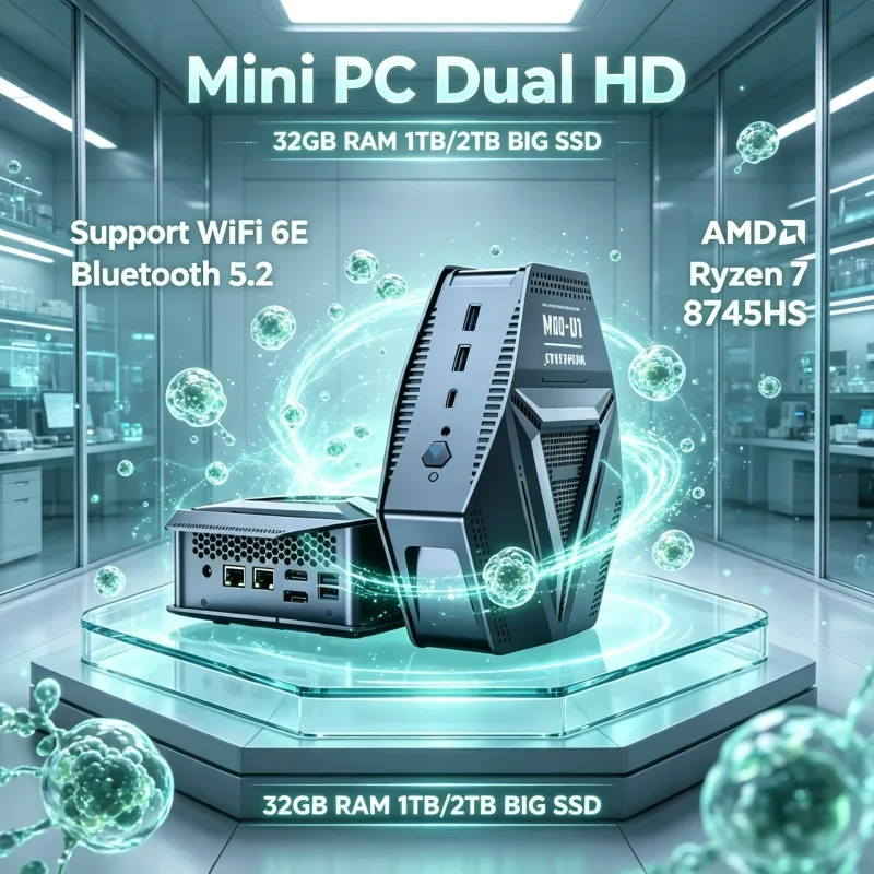 Travel Carry Mini PC R7 8745HS Gaming Computer Windows11 2DDR5 WiFi6 Type-C HD DP 4USB3.2 Dual 2.5G LAN For Household Work