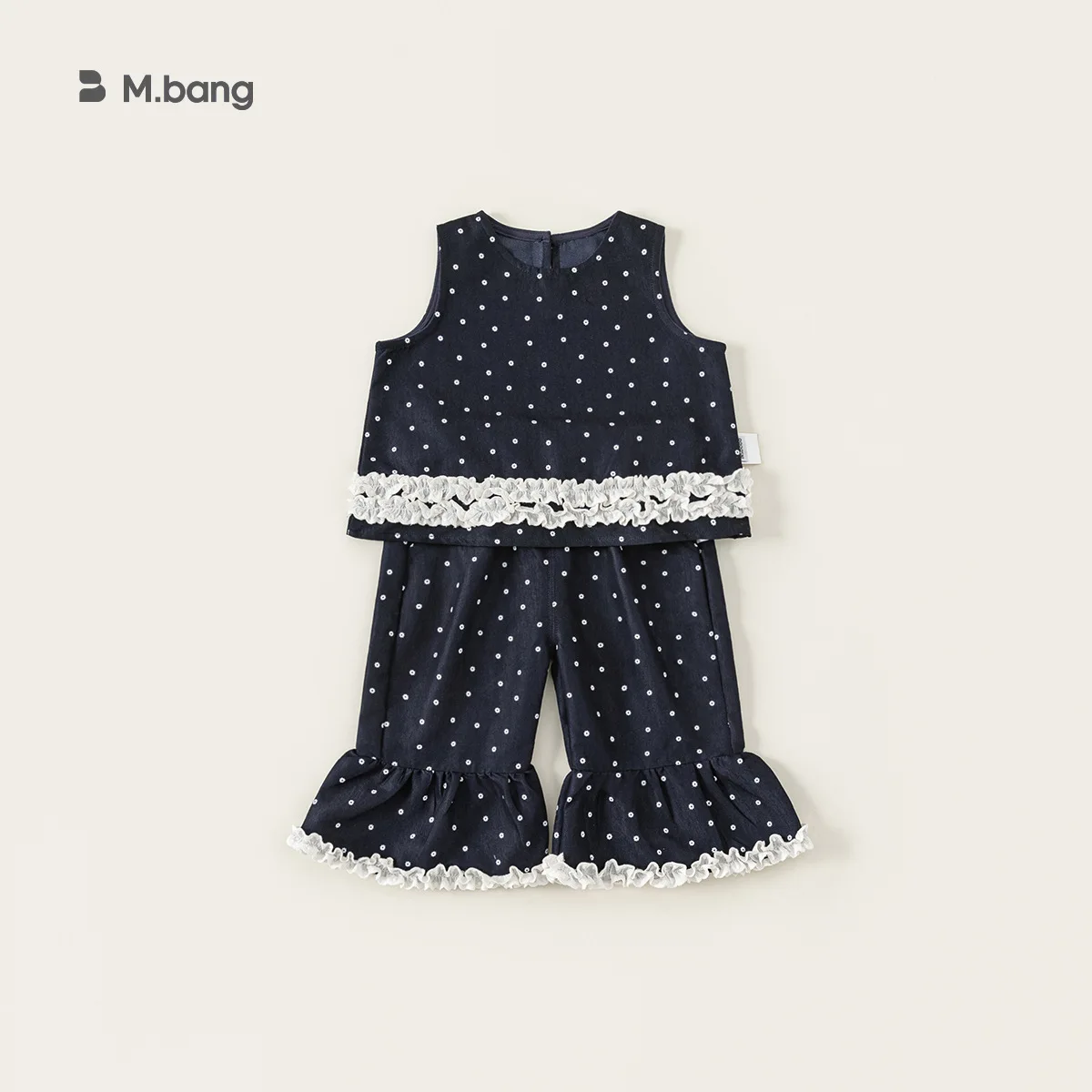 Children's Clothing Mori Girls' Suit Full of Printed Sleeveless Vest Top Lace Flared Pants Children's Two-piece Set Trendy