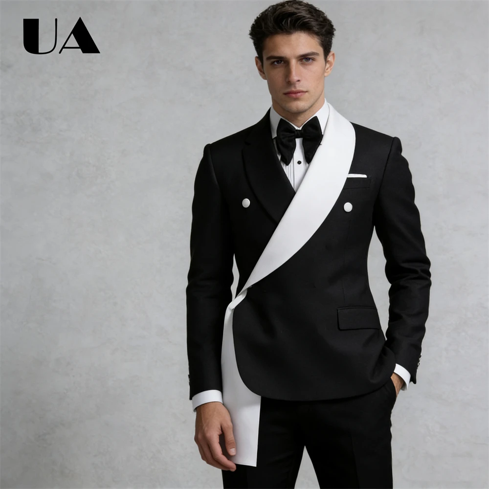 Modern Patchwork Mens 2-Piece Suit Set Jacket Pants Black White Formal Suit Attire Customized XXS-7XL Tuxedo Costume for Man