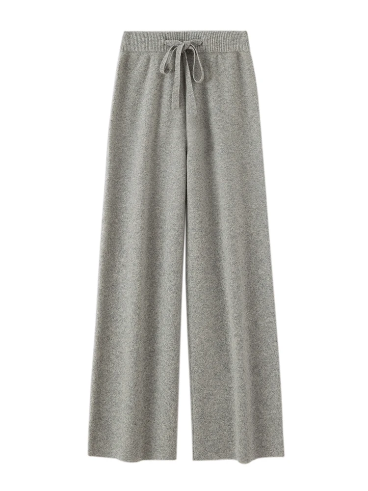 Yoyoselect 100% Merino Wool Women's Wide Legs Trousers Full Length Autumn Winter Thickened Warm Fashion Casual Pants
