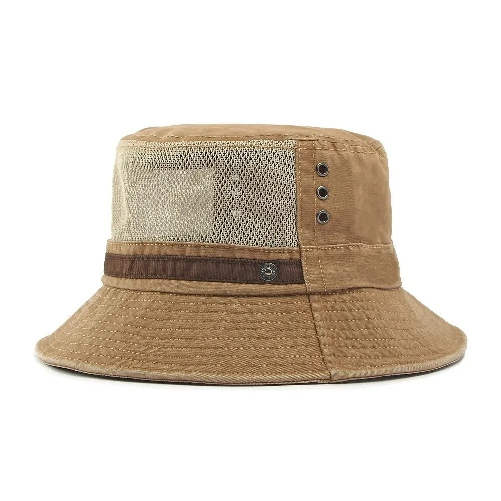 Casual Washed Cotton Bucket Hat Snap Button Solid Color Sun Cap With Windproof Rope Spring Summer Hat Men And Women