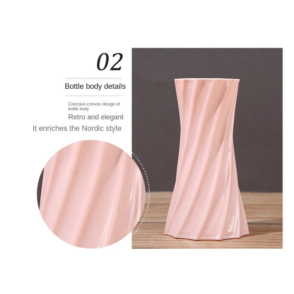 Plastic Flower Vase Diamond Shaped Spiral Design Flower Pot Imitation Ceramic Nordic Style Flower Arrangement Home Decoration