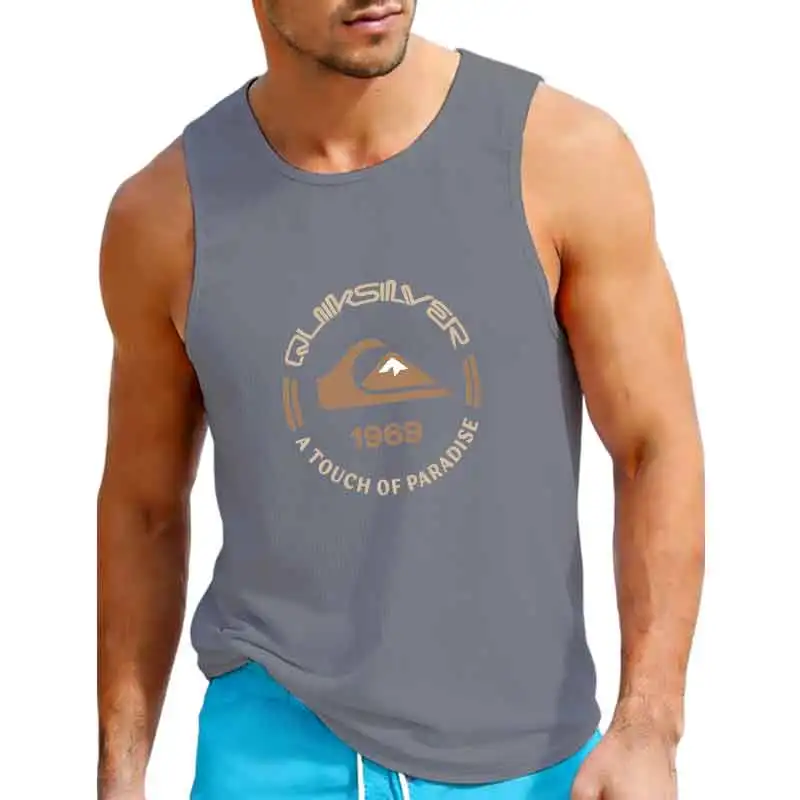 Men's Quiksilver 1969 Logo Print Tank Top Black Summer Lightweight and Breathable Casual Sleeveless Men's T-Shirts and Tank Tops image 5