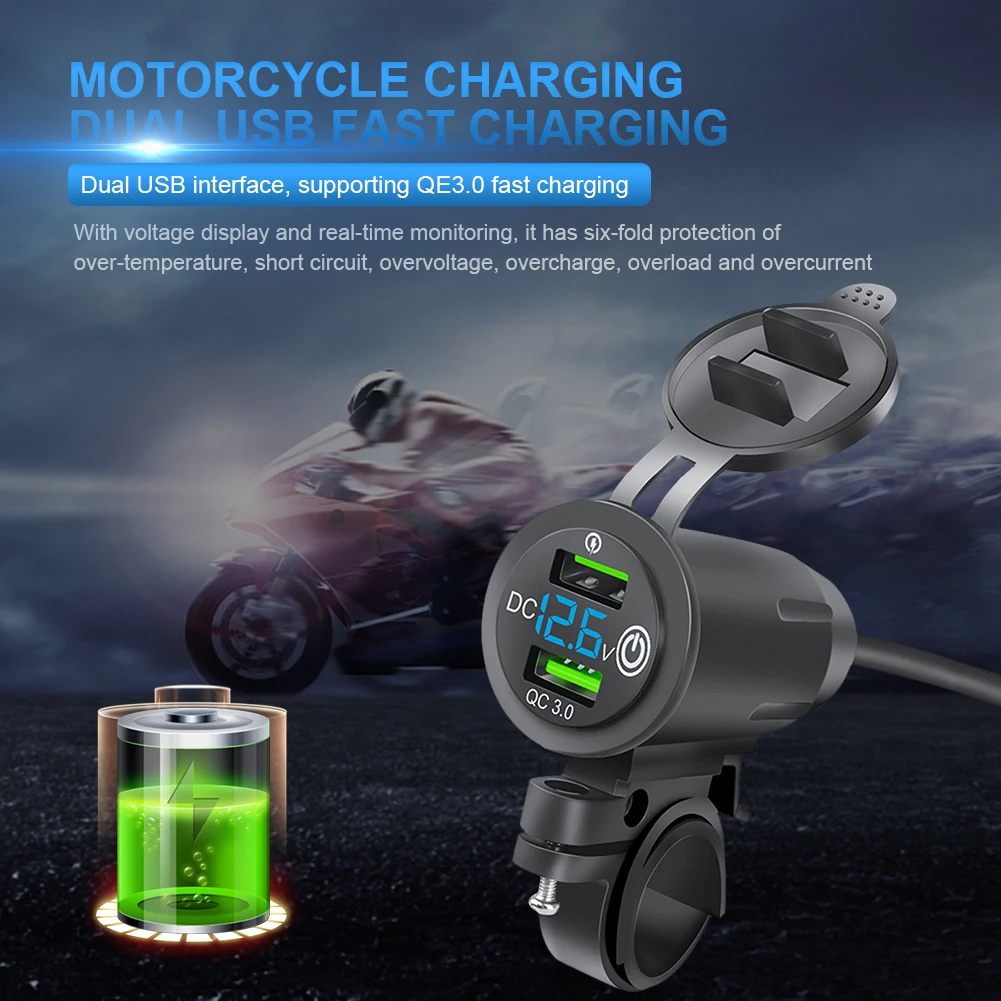 Motorrad Lenker Ladegerät Dual USB Motorrad Ladegerät Schnelle Ladung QC3.0 Motorrad Handys Ladegerät Multiprotection