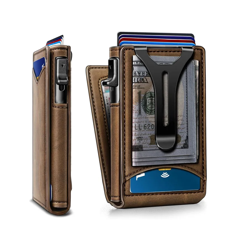 Hot Sale Man’s Double Flip Wallet Multifunctional Metal Flip Wallet rfid Anti-Theft Money Holder