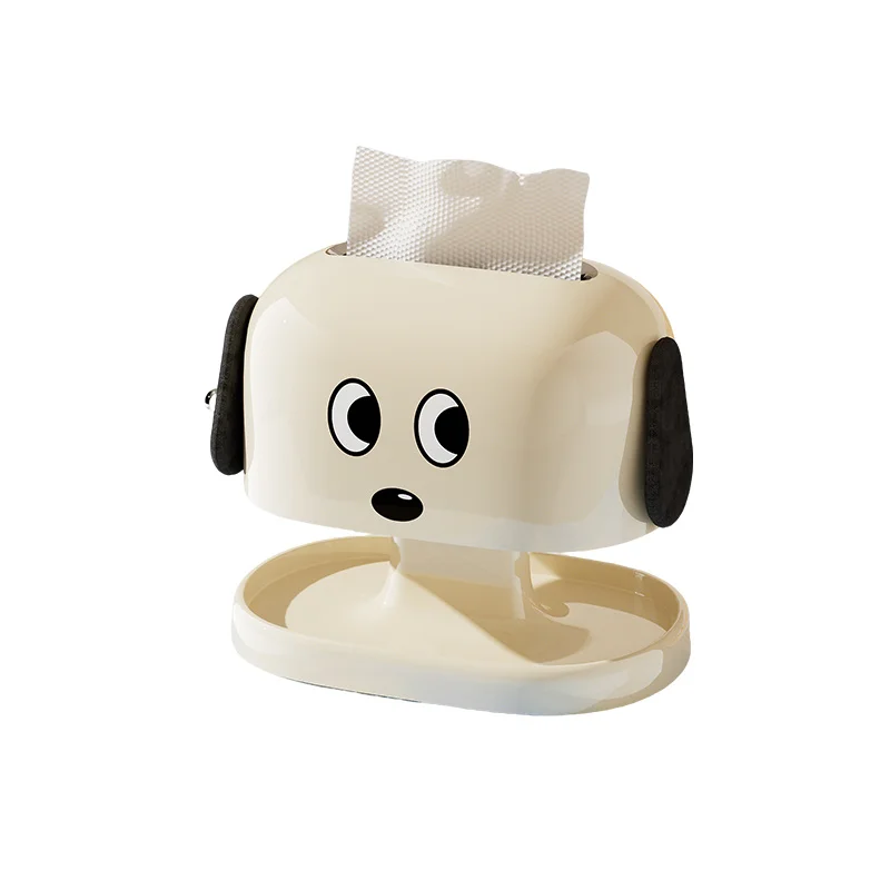 Cute Dog Tissue Box Multifunctional Napkin Holder With Storage Base Built-in Spring Smooth Pull For Kitchen Bathroom Living Room
