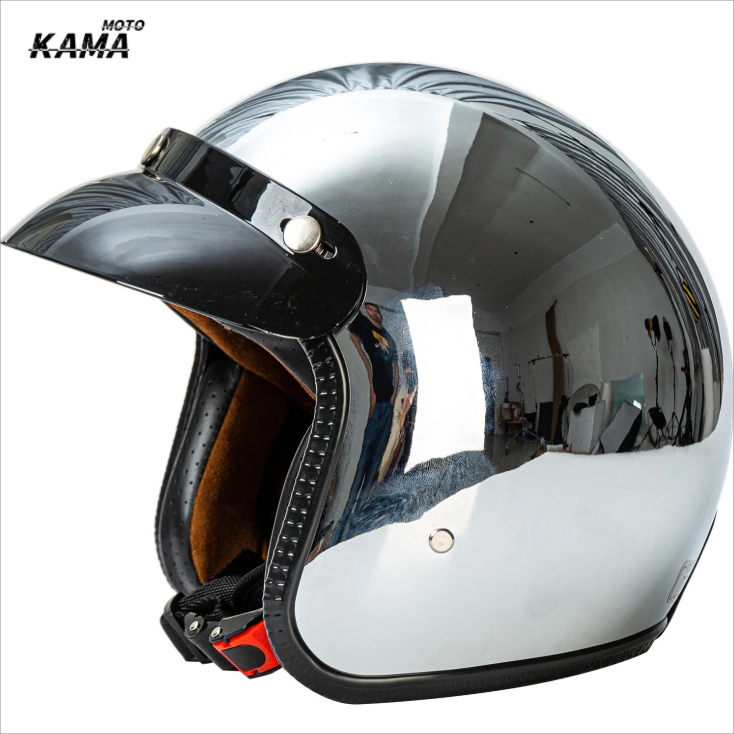 Open Face Motorcycle Helmet Vintage Kask Capacete Chrome Silver Retro Casque Mirror Pilot Jet Moto 3/4 Half Casco DOT Certified