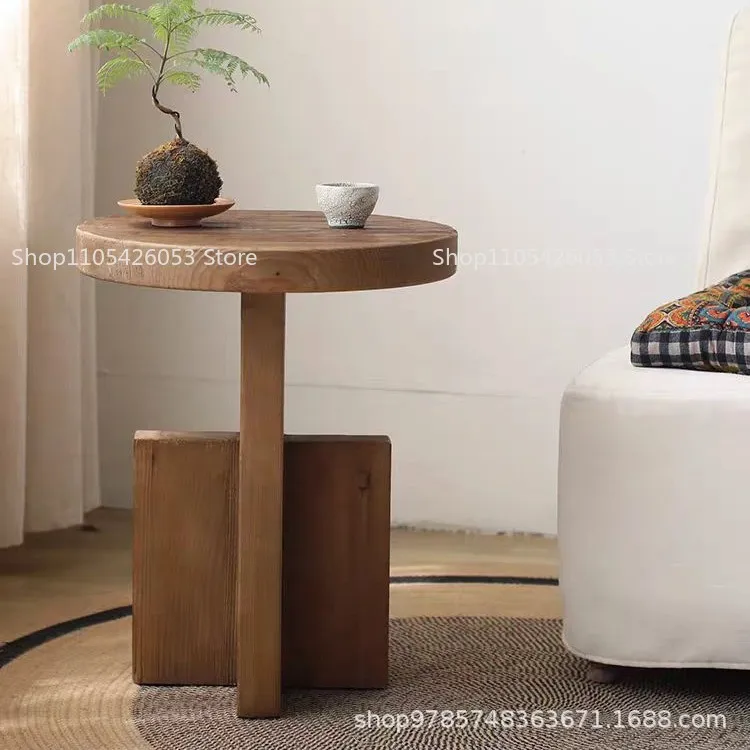 Mesa de centro Wabi Sansi de madera maciza de olmo antiguo, mesa auxiliar de sofá, mesa pequeña para B&B, mesa para tomar té, mesa de centro redonda
