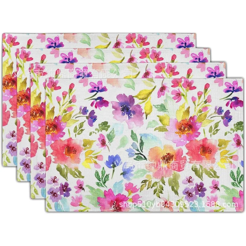 Hot Spring Placemats, Green Plants and Flowers, Table Decoration, Non-slip and Heat-insulating Linen Napkins.