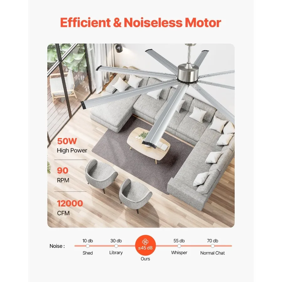 مروحة سقف 84 بوصة بدون ضوء مع جهاز تحكم عن بعد 6 سرعات من الألومنيوم 8 شفرات تصميم عكسي محرك تيار مستمر حديث منخفض المستوى Fl #4