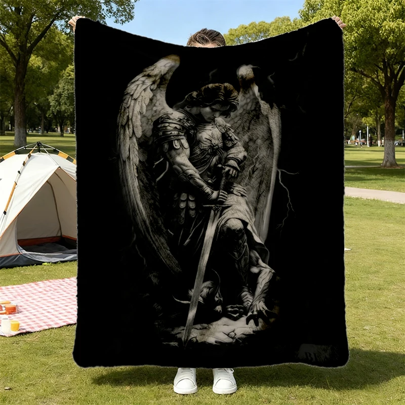 Saint Michael Archangel Comfort Flannel Blanket, Vintage Victory Art Flannel Throw
