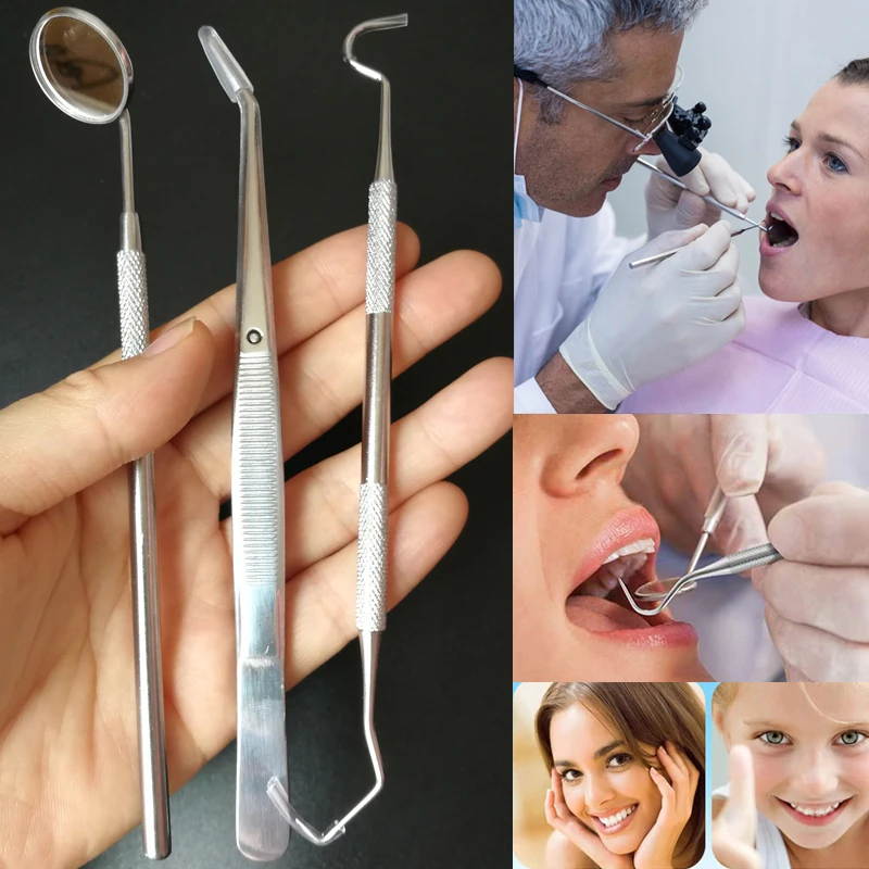 Stainless Steel Dental Mirrors Oral Scope Tweezers Teeth Cleaning Tool Oral Dental Cleaning Kit Dentist Instrument