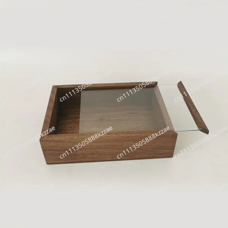 Black Walnut Solid Wood Glass Cover Display Case Transparent Organizer Boxes Dustproof Sundries Dresser Display Box dustproof
